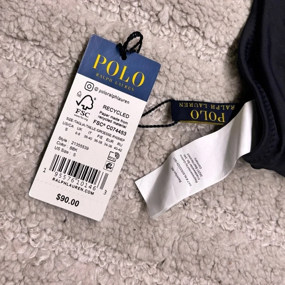 Polo Ralph Lauren Bikini Top Women Small Black Knot Front Triangle NWT